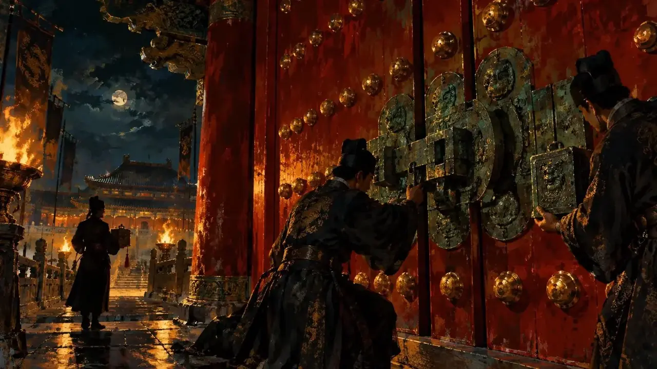 金印惊门·黄火短剧下载首屏画面：宫门换锁之夜，掌印的人不见了